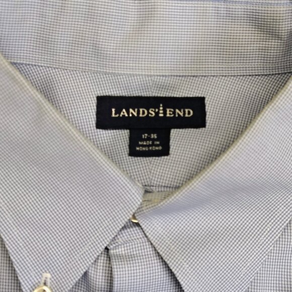 Land's End Men's Classic Blue White Houndstooth Button-Down Collar Shirt 17-35 - Picture 3 of 6